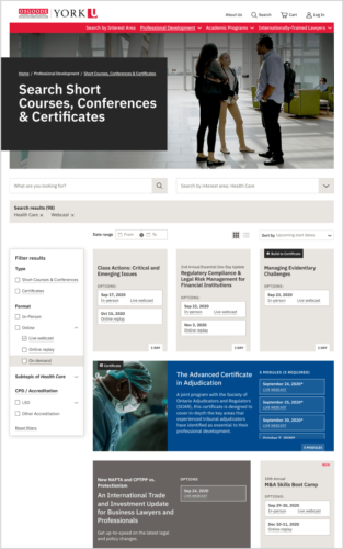 Professional Development Course Search page