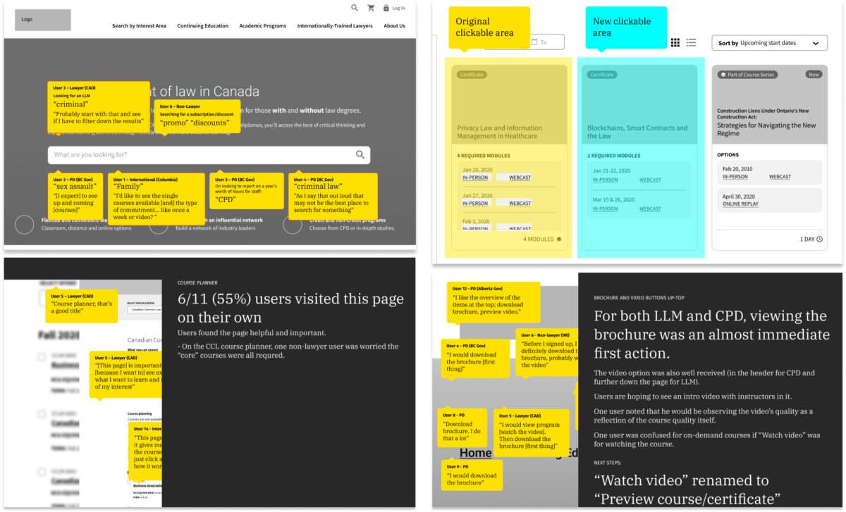 Pages of a report with user comments overlaid on wireframes