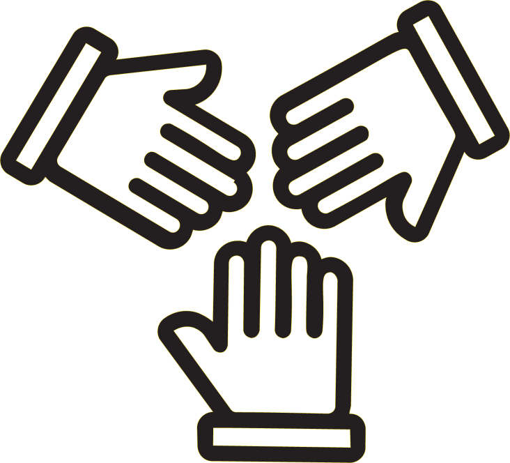 Illustration of three hands working together